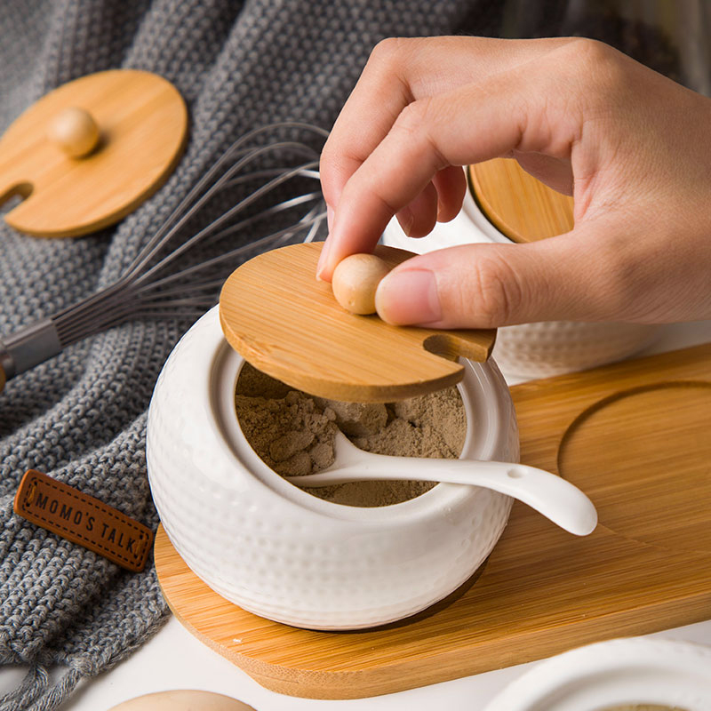 Nordic contracted seasoning as cans household combination suit ceramic cooking pot seasoning jar with cover tray kitchen utensils