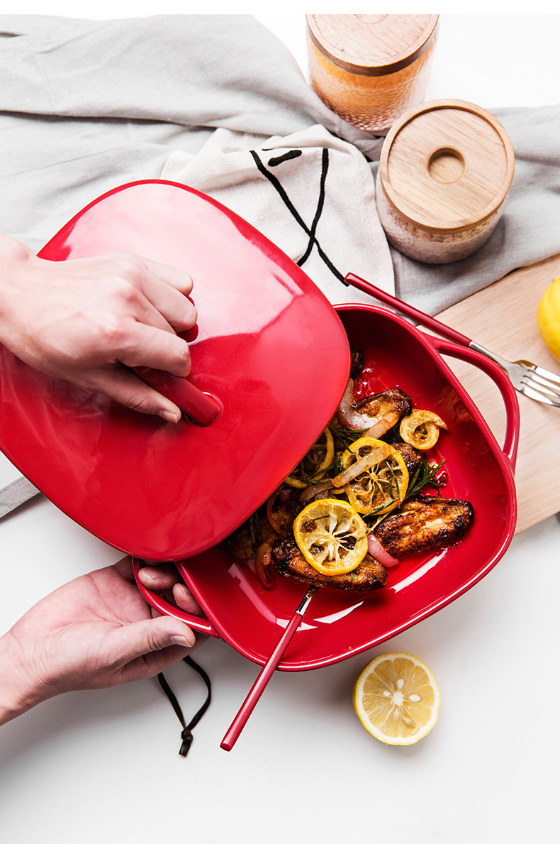 Roasted bowl ears baked cheese paella dribbling cover ceramic tableware large rectangle plate home baking oven