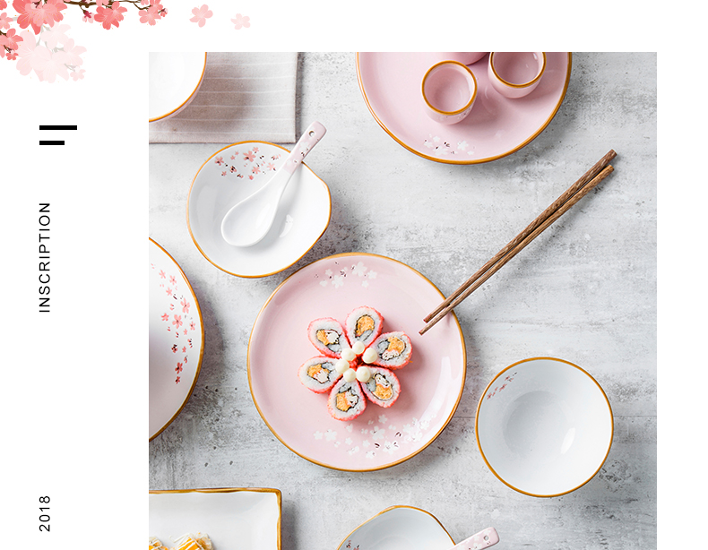 Inscription creative Japanese under pink cherry blossoms hand - made glaze ceramic tableware household festival gift set