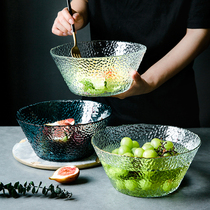 ins Phnom Penh glass salad bowl Household heat-resistant glass bowl hammer mesh pattern large fruit bowl European style court bowl