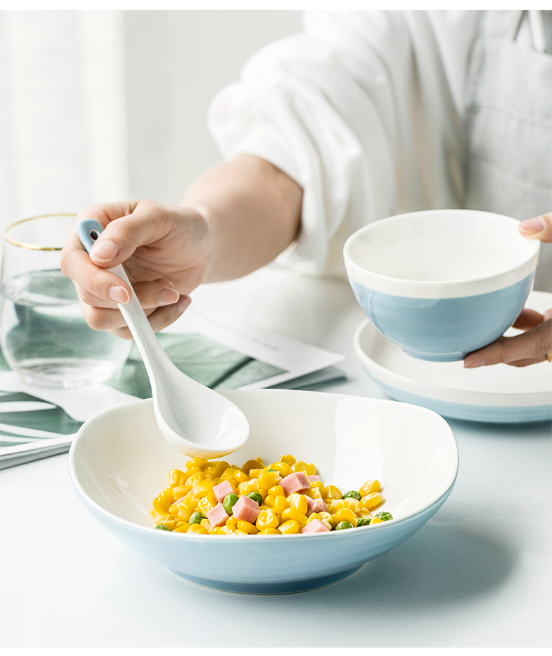 Ins ceramic tableware Nordic home big bowl rainbow such use creative wing deep dish bowl spoon, large fish dish