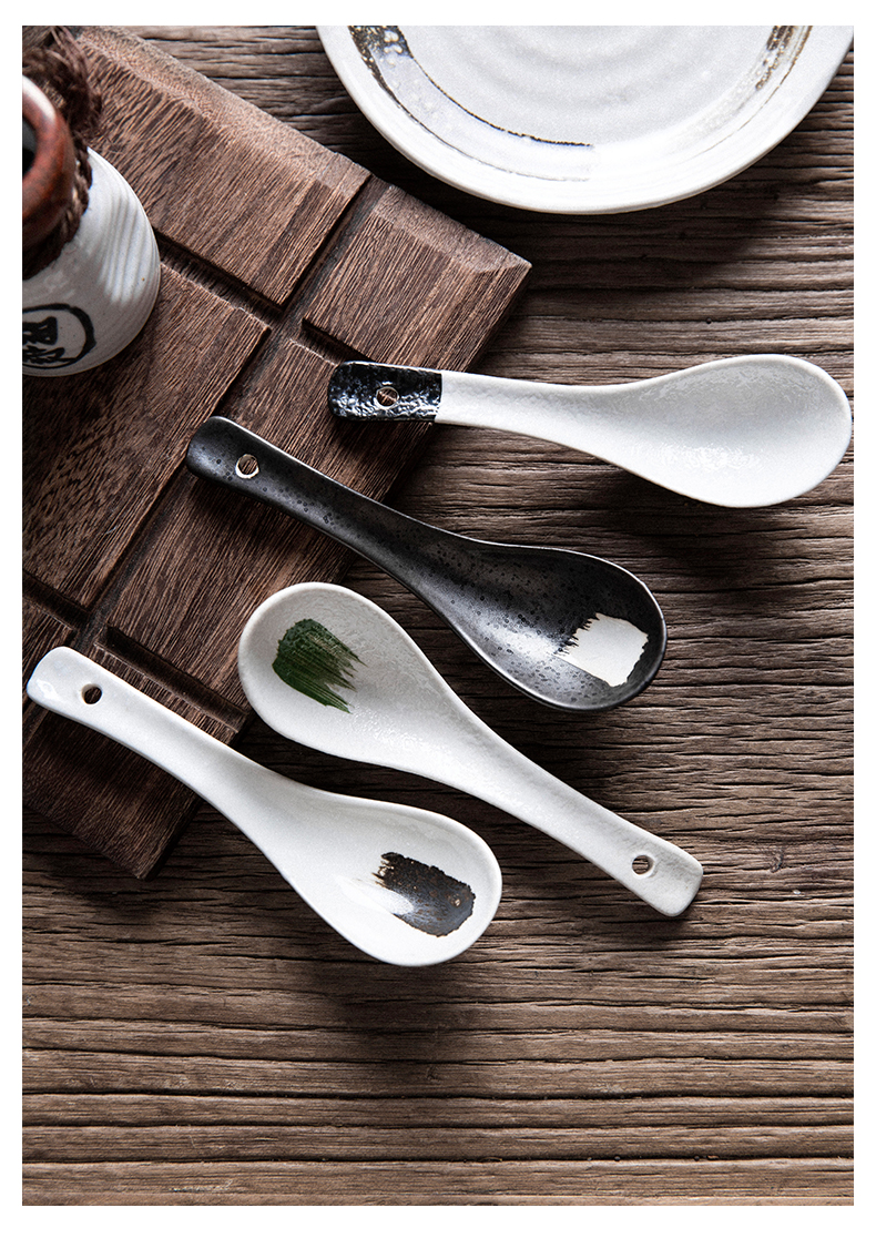Inscription ink small spoon, ceramic tableware spoon ladle household children spoon porcelain run out