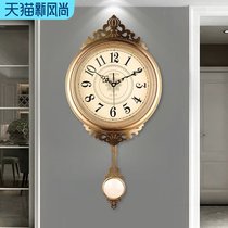 Light luxury style American metal leather wall clock Living room watch European creative wall hanging watch Household silent quartz clock