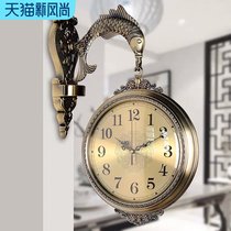 European style full metal double-sided wall clock American living room household clock decorative clock Retro large quartz clock wall watch