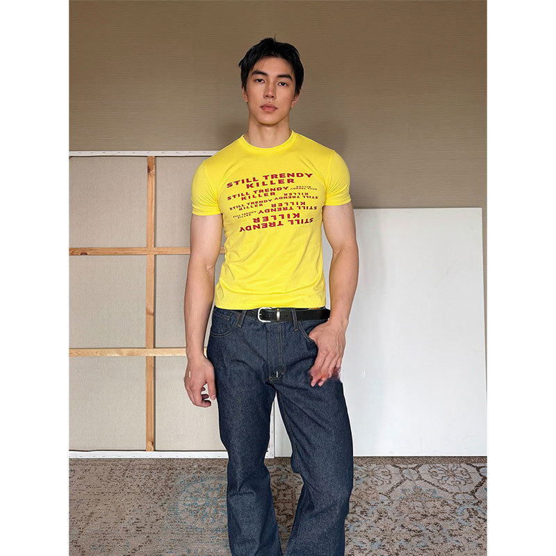 Fleecity Light Y2K "Quirky" Refreshing Print Slogan Fitted Summer Versatile Short Sleeve T-Shirt