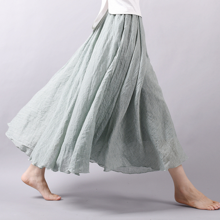 New Fashionable Cotton and Linen Skirt, Linen Solid Color Ethnic Style Long Skirt, Large Hem Skirt