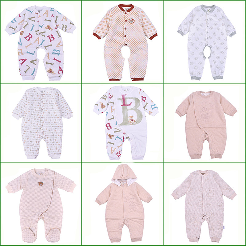 Rabbi baby one-piece clothespin thin cotton children's baby one-piece clothes home rompers fully open partial open autumn and winter quilted cotton new