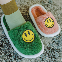 Winter smiley cute plush cartoon female couple childrens cotton slippers mens home with indoor soft bottom non-slip