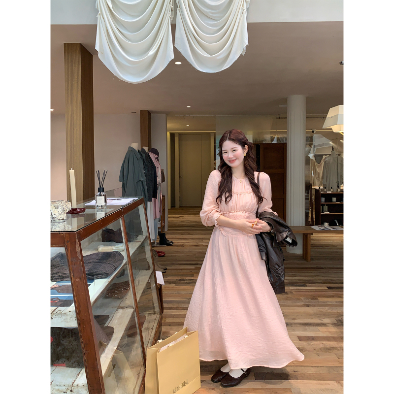 Fire Fire Fire【Early Autumn Whispers】Korean-Style Tencel Long-Sleeve Dress for Women, Gentle Style, Waist-Cinching, French-Style Autumn Long Dress