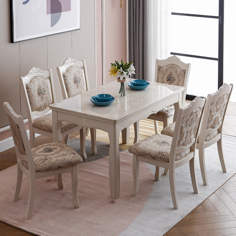 European dining table and chair combination rectangular marble small household table modern simple home solid wood table