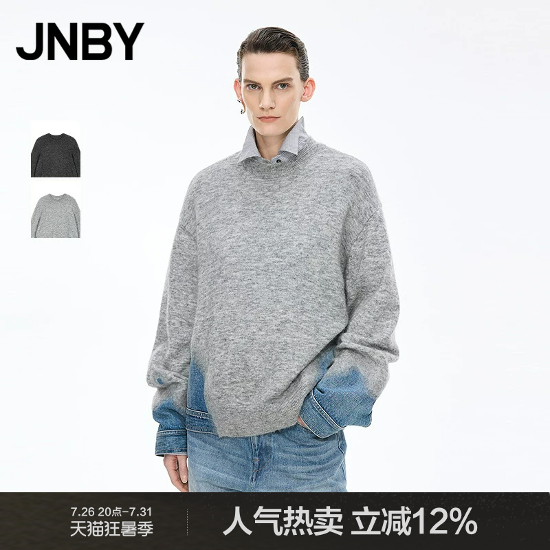 Jnby/Jiangnan Cloth Autumn and Winter Mohair Knit Sweater for Women with Denim Stitching Design and Round Neck 5P0312720