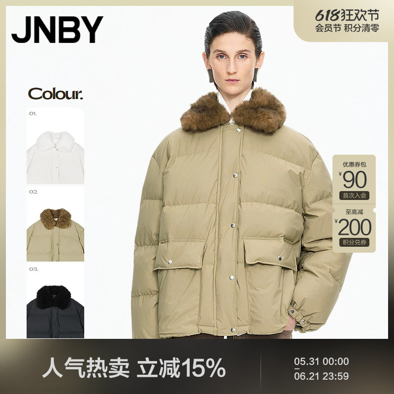 Jnby/Jiangnan Cloth Winter down Jacket Workwear Style Wool Collar Mid-Length 90% White Duck down 5Pac14400