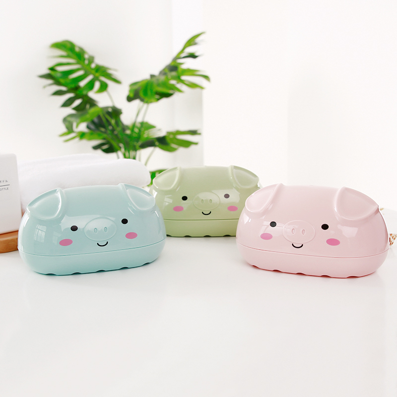 2 Cute Little Pig Soap Box Creative Makeup Room Cartoon Soap Case with lid Child travel without draining water