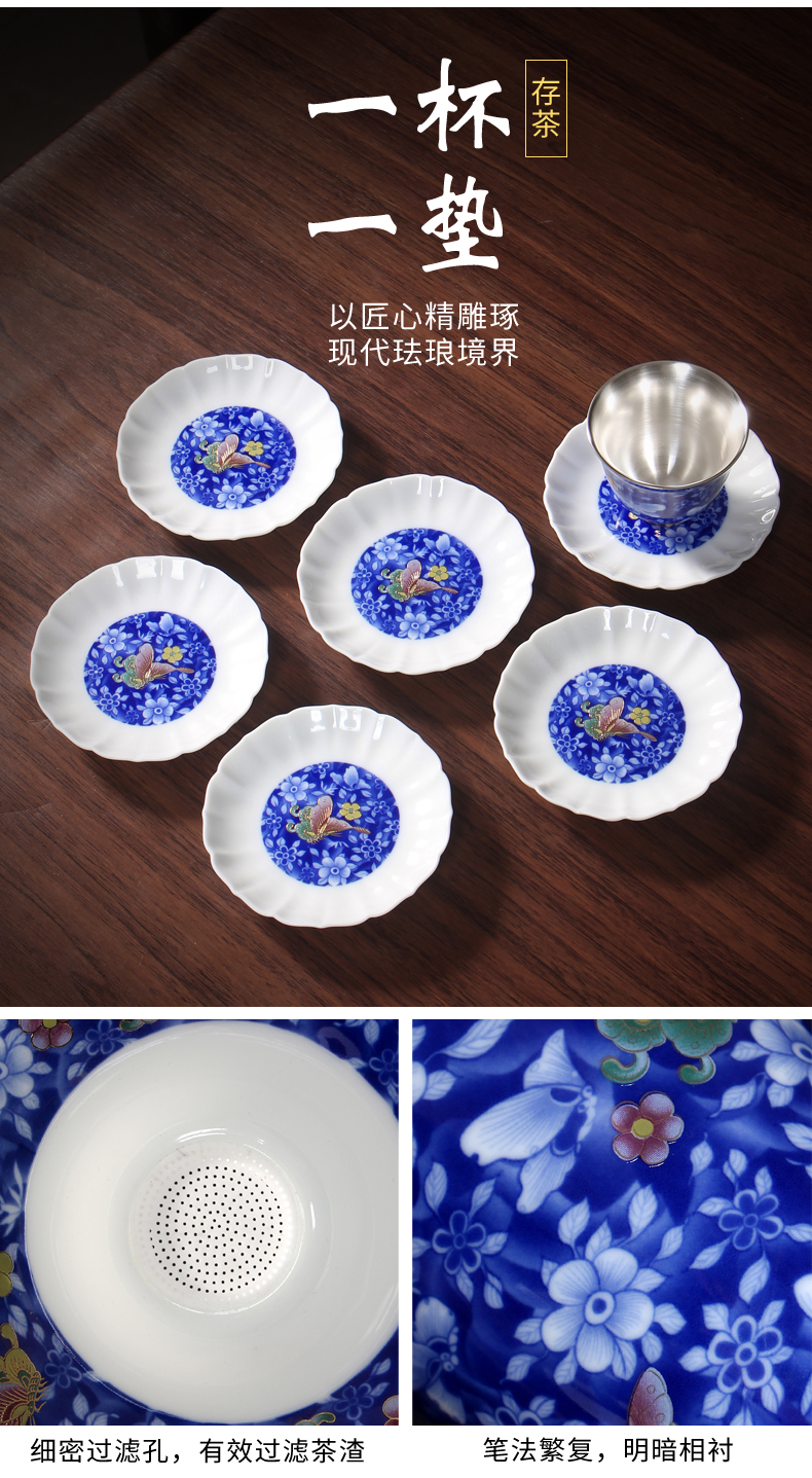 Coppering. As silver colored enamel sample tea cup master cup ceramic kung fu tea set single cup small jingdezhen blue and white porcelain tea cups lamp