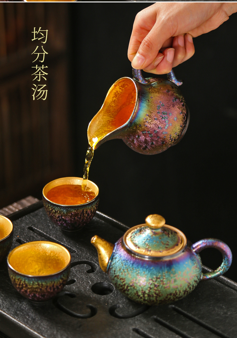 Red glaze up ceramic gold light built key-2 luxury high - end discus the teapot lamp that kung fu tea set single pot of filtering the teapot