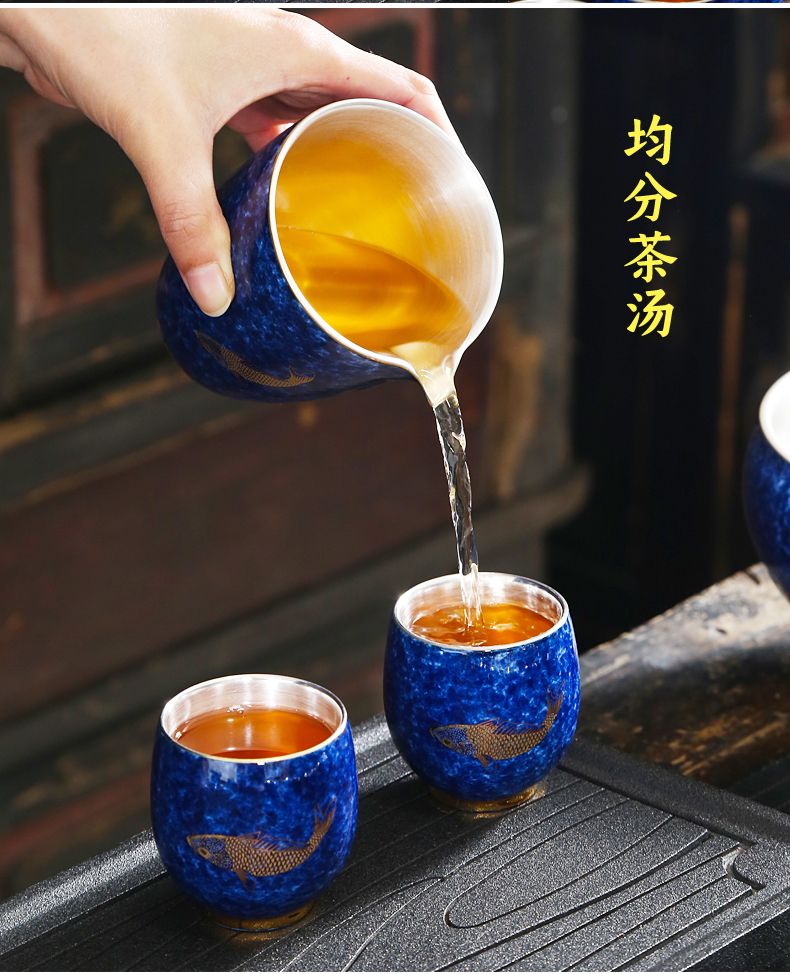 Jingdezhen coppering. As silver fish every year kung fu tea set home sitting room hand - made ceramic tea cup tea art gift set