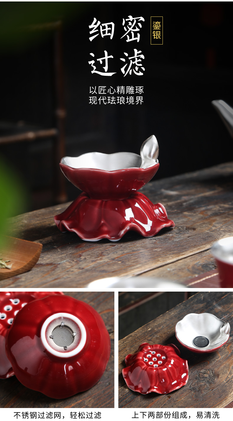 Jingdezhen ji red 999 sterling silver tea set tasted silver gilding kung fu tea teapot teacup of a complete set of household contracted