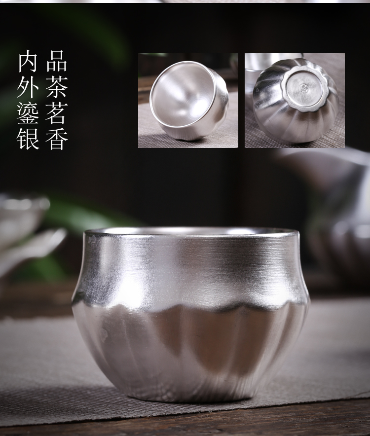 Silver cup 999 sterling Silver, kung fu tea set sample tea cup coppering. As the master CPU ceramics single cup bowl tea light