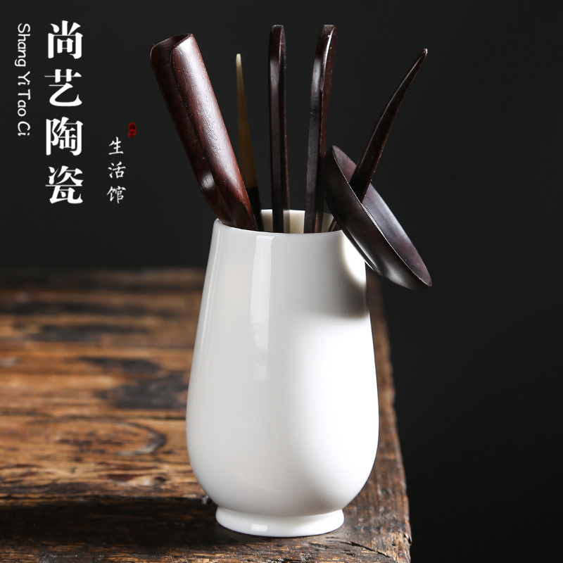 Dehua white porcelain tea six gentleman 's suit kung fu tea tea art ceramic furnishing articles solid wood tea tray ebony accessories
