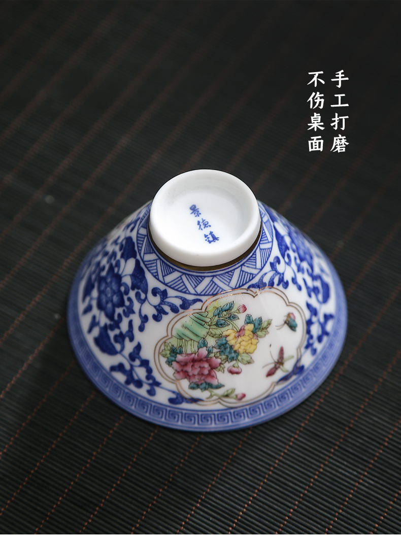 Blue and white porcelain sample tea cup home hat to master cup small silver kung fu tea tea cup 6 gift boxes