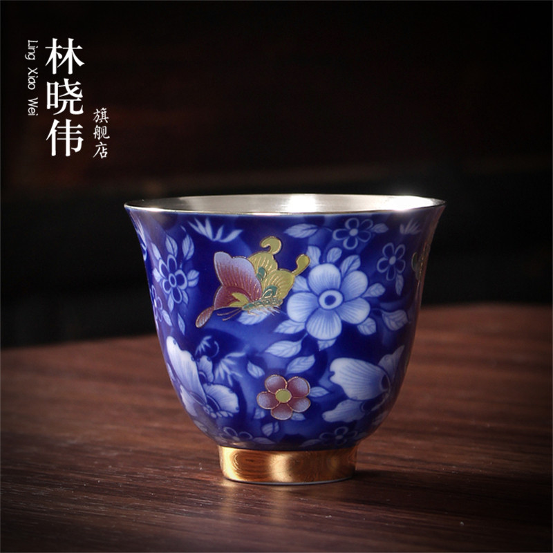 Coppering. As silver colored enamel sample tea cup master cup ceramic kung fu tea set single cup small jingdezhen blue and white porcelain tea cups lamp