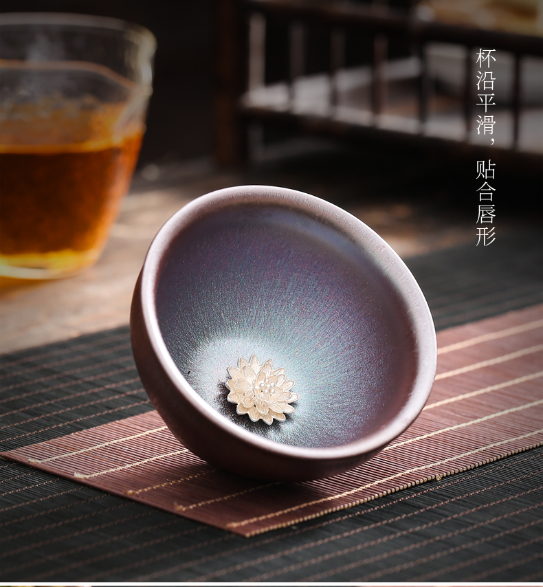Discus gold temmoku built iron lamp cup tire ceramics kung fu tea set manually set silver obsidian become masters cup of tea