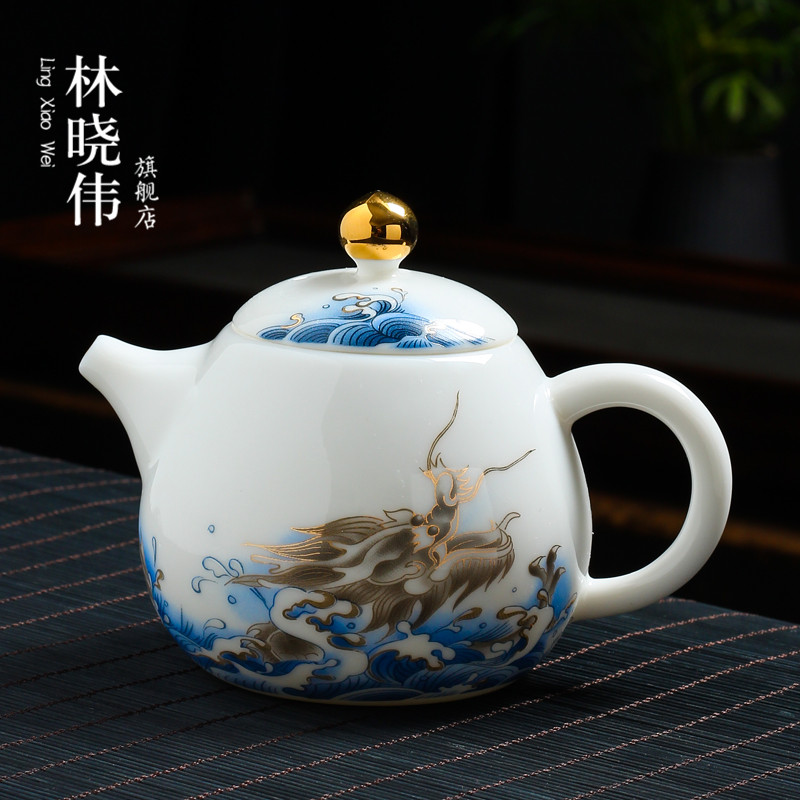 Paint ceramic teapot home beauty white porcelain small dragon sea teapot large - sized filter single pot of kung fu tea set