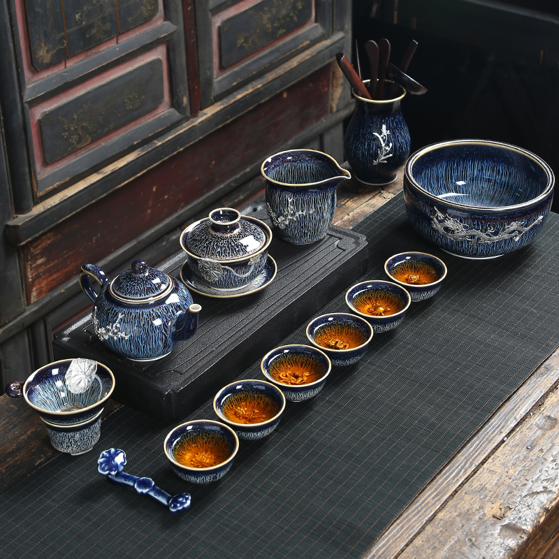 Jingdezhen built lamp that kung fu tea set household up temmoku glaze ceramic tea cup teapot masterpieces with silver