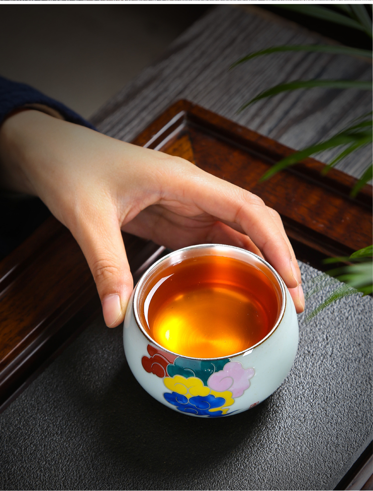 Tasted silver gilding hand - made teacup silver ceramic tea set large master cup single CPU bladder kunfu tea tea sample tea cup, move