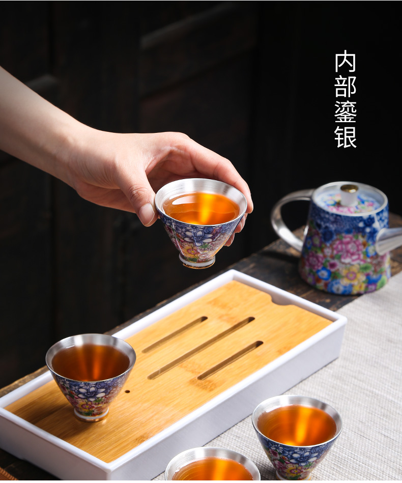 Jingdezhen silver portable travel tea set coppering. As for a pot of four cups of tea tray crack glass ceramic teapot teacup