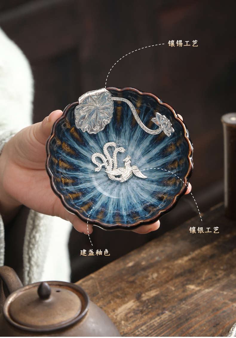 Lin Xiaowei pure manual temmoku obsidian get the tea light ceramic inlaid with silver masterpieces masters cup sample tea cup built lamp cup silver cup