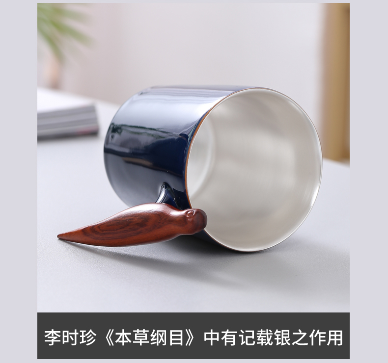 Creative with wooden handle, keller ceramic coppering. As silver tea cup with lid filtration separation glass tea cup office cup