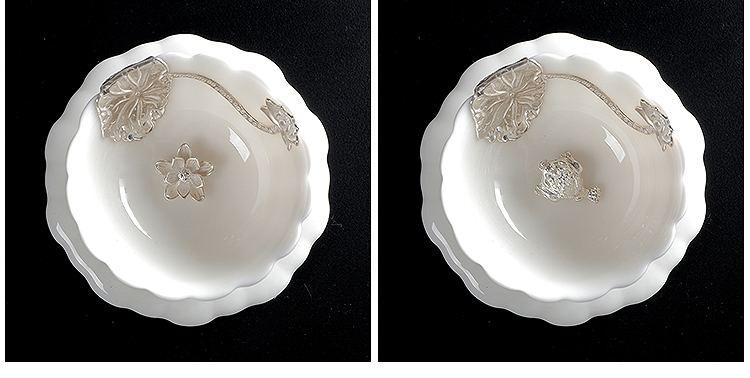 Dehua white porcelain inlay silver ceramic cups kung fu tea set silver sample tea cup master cup built single lamp cup tea bowl