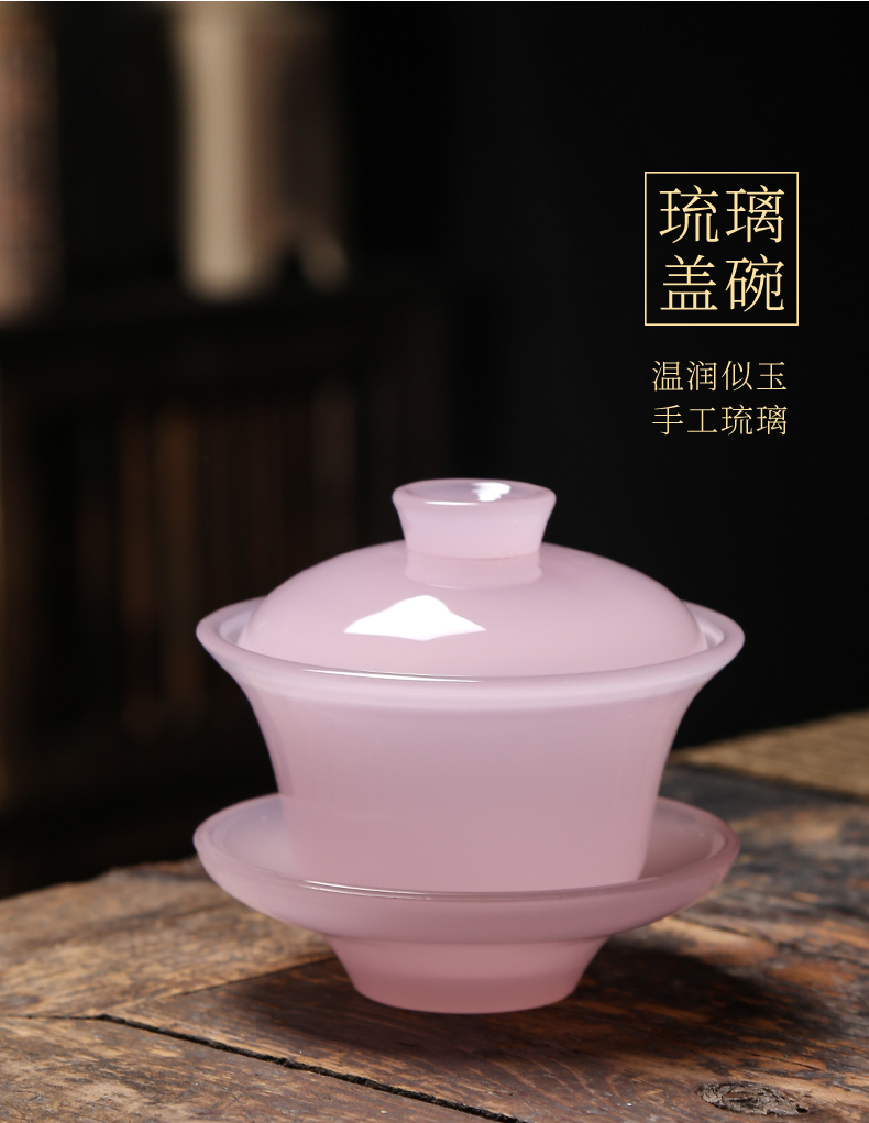 Ms jade porcelain tea set household kung fu tea cups pink lotus masters cup coloured glaze jade tureen sample tea cup