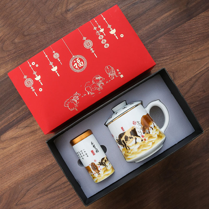 Ceramic filter office cup with cover tea cup personal cup set the year of the ox separation tea cup logo customization