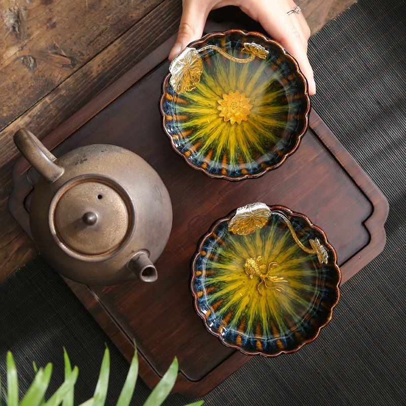 Lin Xiaowei pure manual temmoku obsidian get the tea light ceramic inlaid with silver masterpieces masters cup sample tea cup built lamp cup silver cup