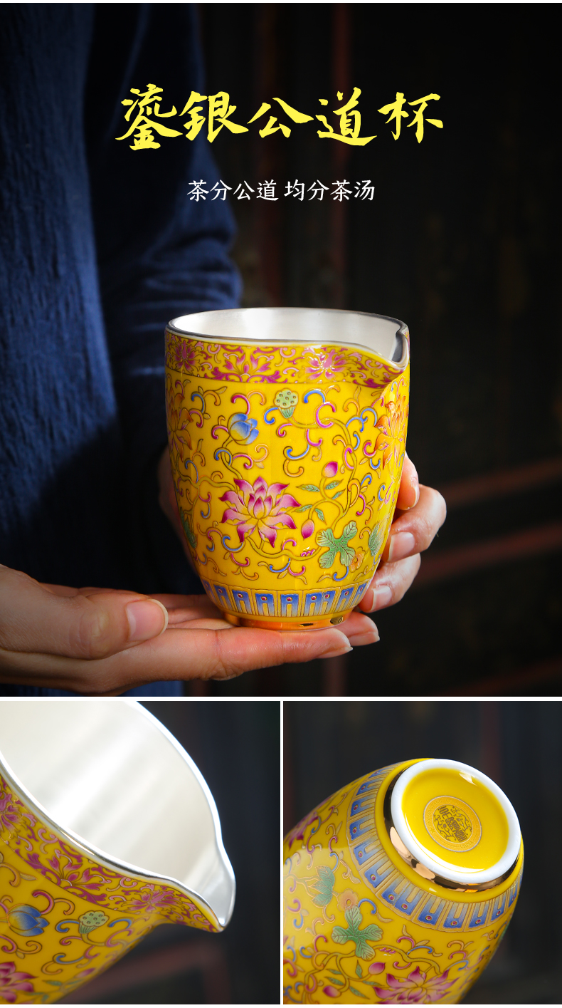 Developing wind gold colored enamel large three tea GaiWanCha silver kung fu tea cup 999 coppering. As ceramic tea set