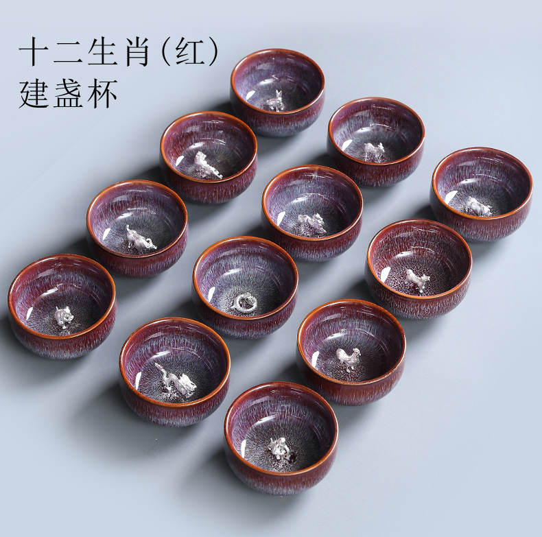 Silver up ceramic cups kung fu tea set Chinese zodiac Silver sample tea cup to build master cup single cup bowl