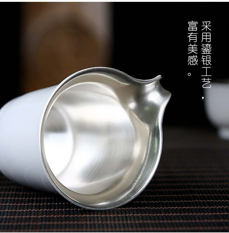 Dehua white porcelain tasted silver tea set household whole silver gilding kung fu tea cups suet jade teapot fair keller