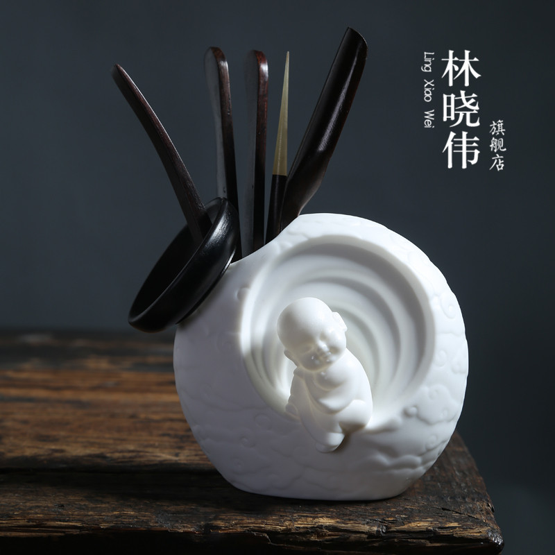 White porcelain tea six gentleman 's suit suet jade ebony wings wood kung fu tea accessories tea art furnishing articles with zero
