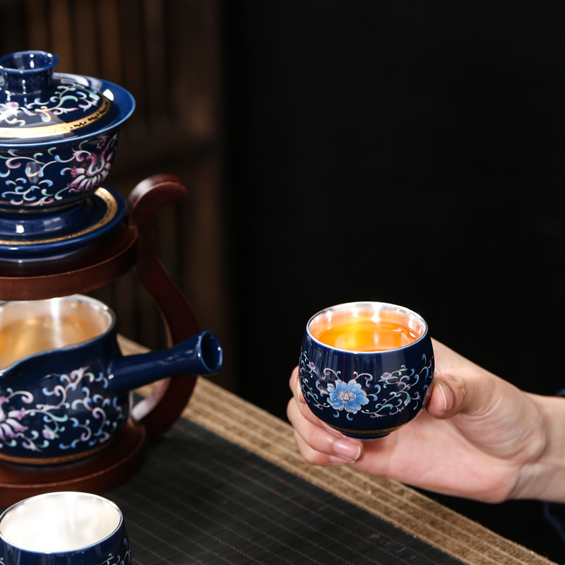 Tasted silver gilding automatic glass kung fu tea set transparent ceramic lazy teapot tea ware has contracted household originality