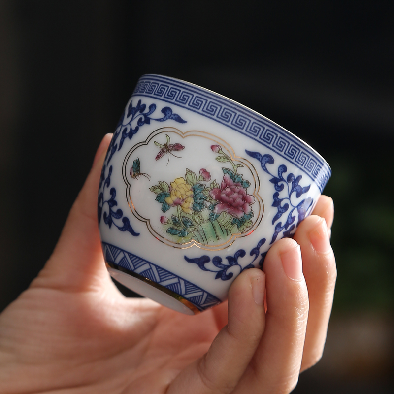 Blue and white porcelain sample tea cup home hat to master cup small silver kung fu tea tea cup 6 gift boxes