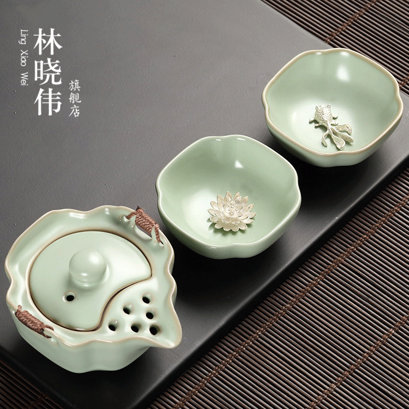 Your up crack with silver cup travel a ceramic pot two kung fu tea set office home portable whitebait cup teapot