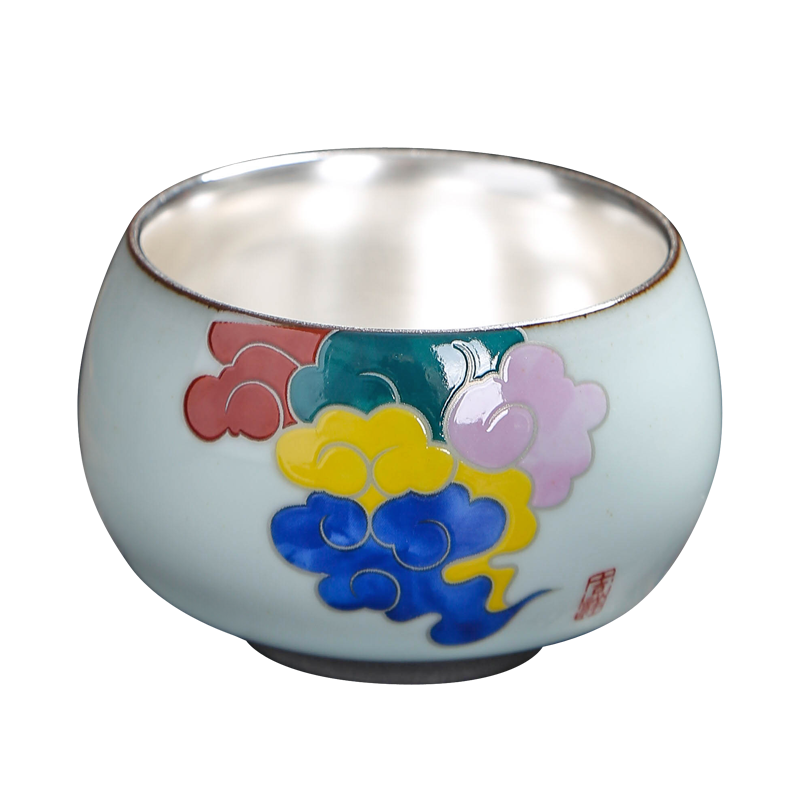 Tasted silver gilding hand - made teacup silver ceramic tea set large master cup single CPU bladder kunfu tea tea sample tea cup, move