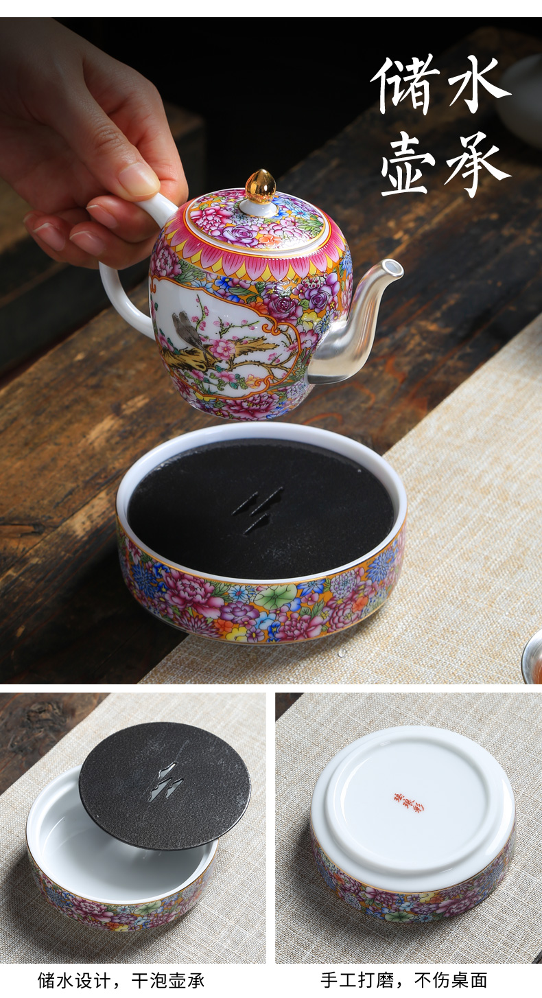 Jingdezhen silver colored enamel kung fu tea set suit mine loader built a complete set of ceramic tea tureen silver cup gift box