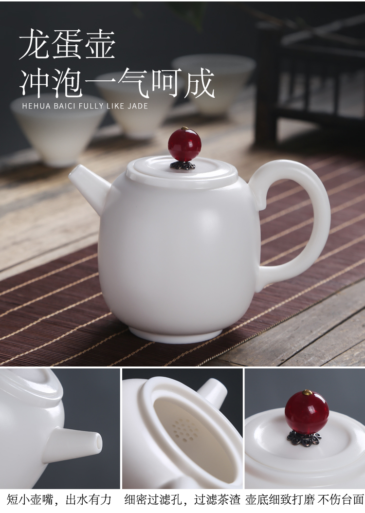 Dehua white porcelain teapot household kung fu tea set manual single pot office ceramic biscuit firing suet jade teapot gifts