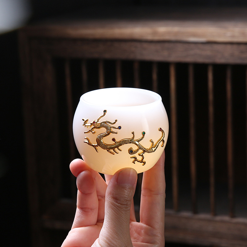 Lin Xiaowei with silvery white jade porcelain teacup large individual cup of coloured glaze master cup sample tea cup lamp that kung fu tea set