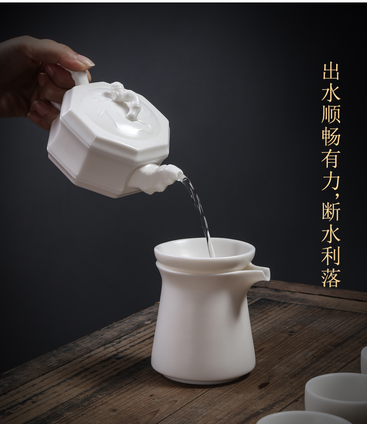 Dehua white porcelain teapot household kung fu tea set manual single pot office ceramic biscuit firing suet jade teapot gifts