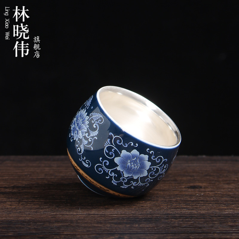 Ji LanLiu master cup sample tea cup silver cup ceramic kung fu tea set manual 999 sterling silver cup single cup of tea