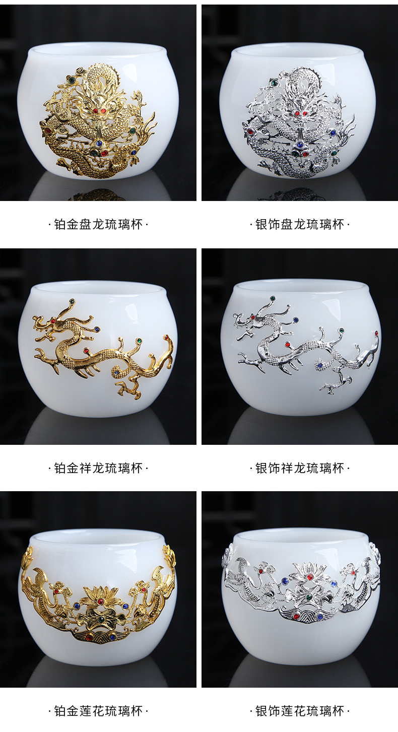 Lin Xiaowei with silvery white jade porcelain teacup large individual cup of coloured glaze master cup sample tea cup lamp that kung fu tea set